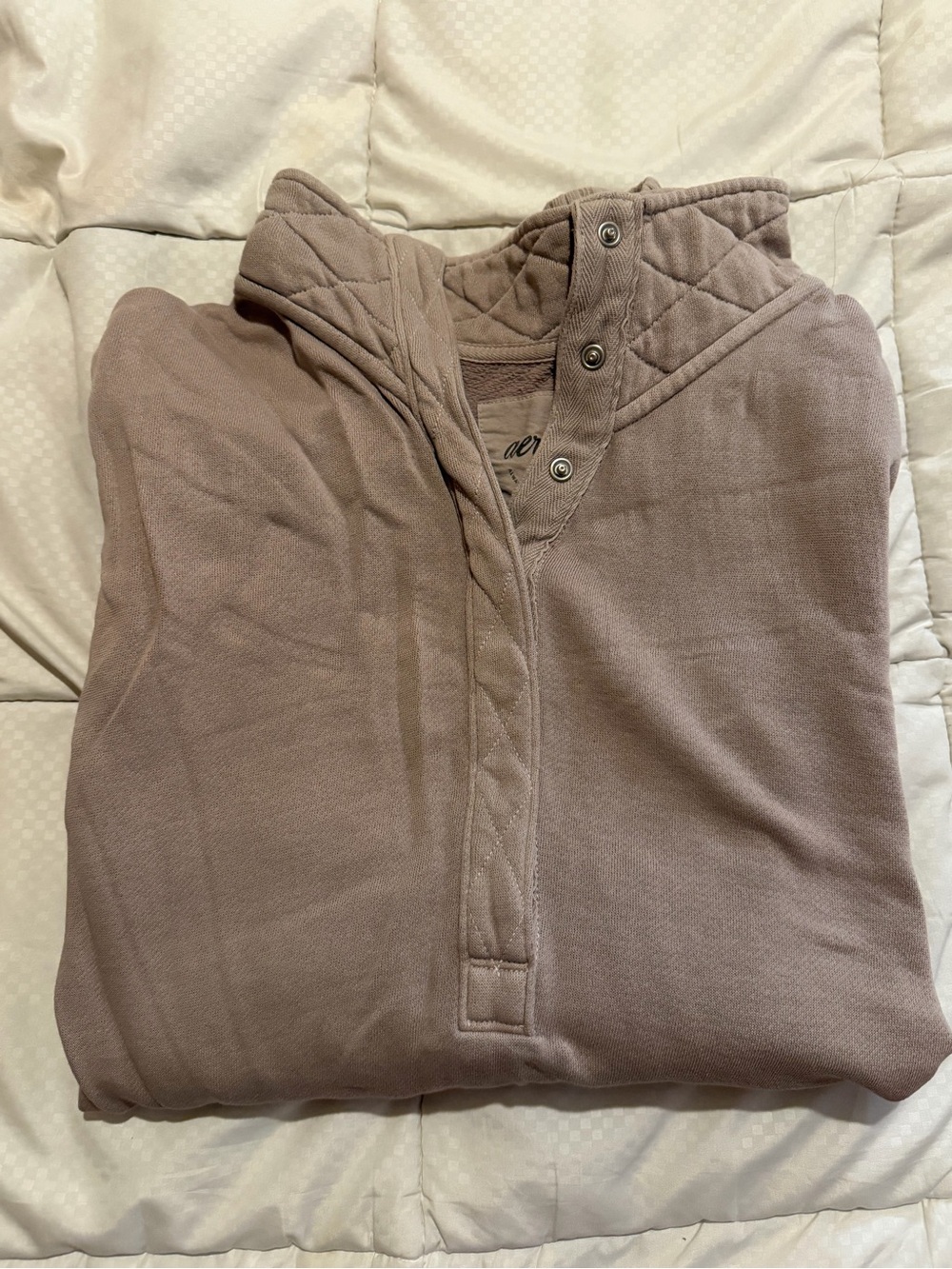 aerie Quilted Snap Hoodie in Taupe